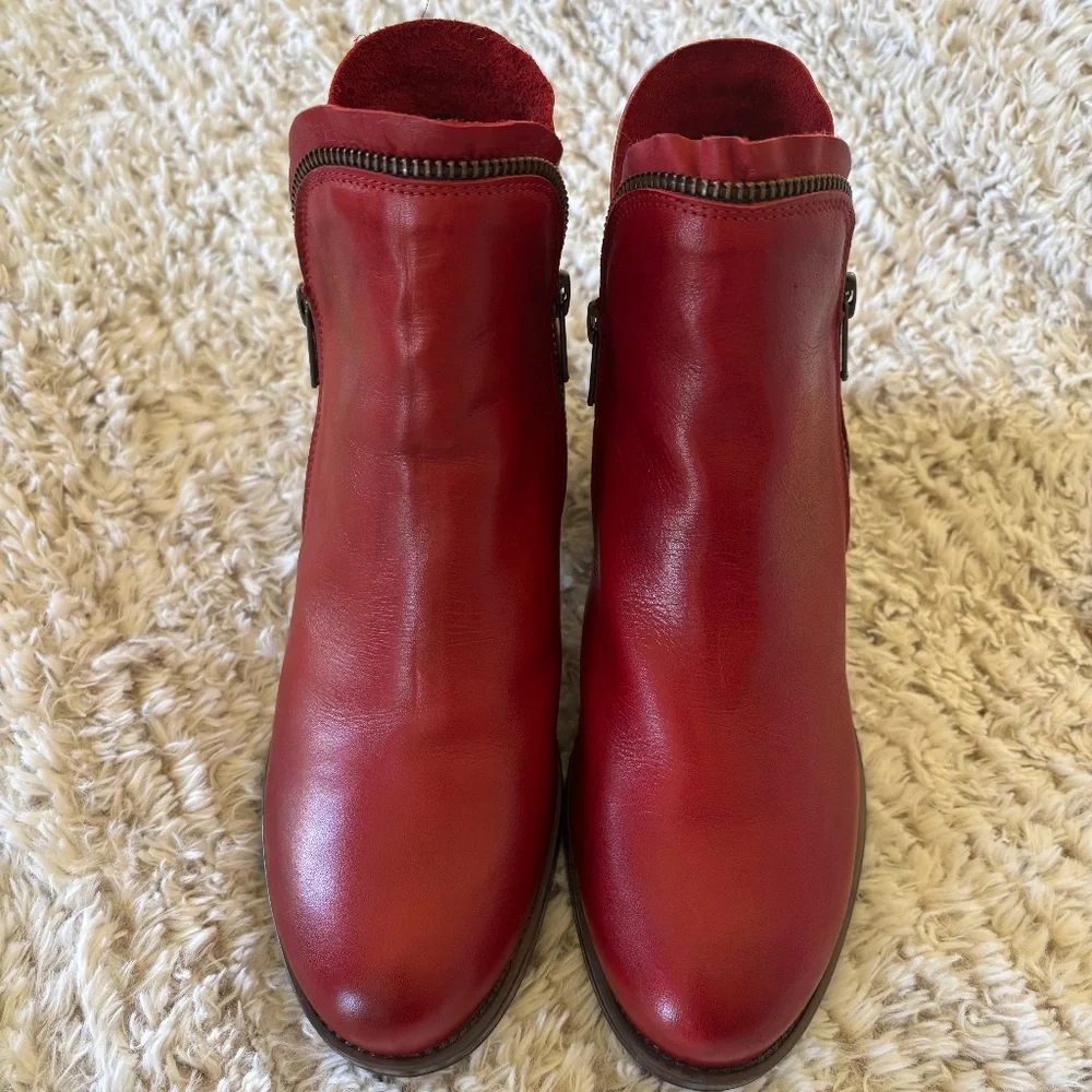 Miz Mooz Jet Zip Up Ankle Boots Size 38 Red Leather - Picture 6 of 11